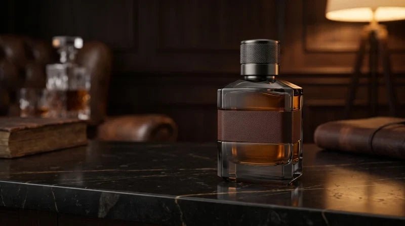 Luxury bottle of Tempt Cologne displayed in an elegant dark setting